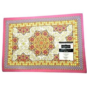 Nantucket Pink Medallion Placemats Yellow Cotton Machine Wash Set of 4